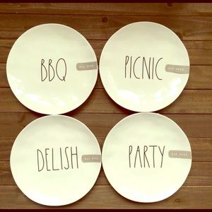 Rae Dunn Melamine “Summertime” 8 inch white plates